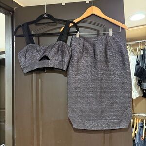 Jonathan Simkhai Metallic Gray Tweed Pencil Skirt